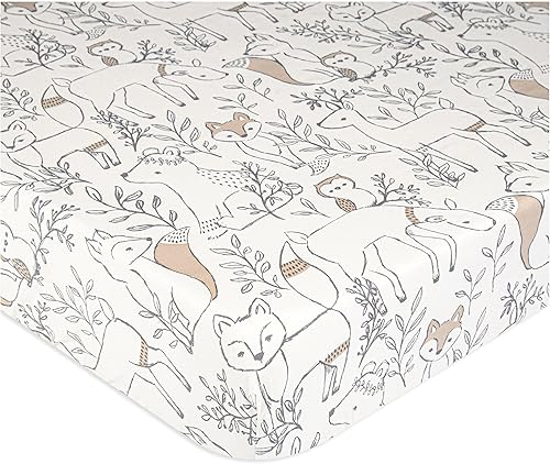 Crane Baby Sábana bajera ajustable de algodón suave para cunas y camas de niños pequeños, diseño de animales del bosque, 28 pulgadas de ancho x 52