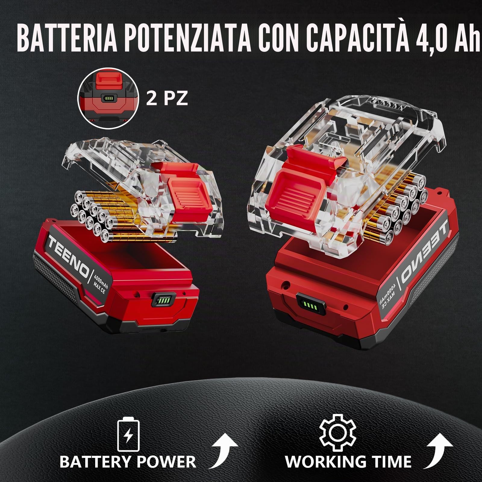 TEENO-Smerigliatrice angolare wireless brushless 21V 1000W 9100giri/min | disco taglio 125mm+disco dentato-adatta metallo legno lana roccia-ideale smerigliatrice a batteria