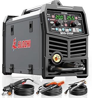 GZ GUOZHI 200A MIG Welder, 7 in 1 Gas MIG/MAG/Gasless Flux Core MIG/Lift TIG/Stick/Spot Welding/Spool Gun Multi-Process Aluminum Mig, Dual Voltage 110V/220V Welding Machine