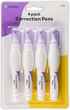 Emraw Enday Correction Pen 4 Pack - Correction Liquid 0.2 Fl Oz 7 Ml Metal Tip White Correction Fluid.