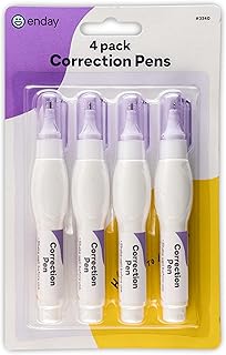 Emraw Enday Correction Pen (4 Pack) - Correction Liquid 0.2 Fl Oz (7 Ml) Metal Tip White Correction Fluid.