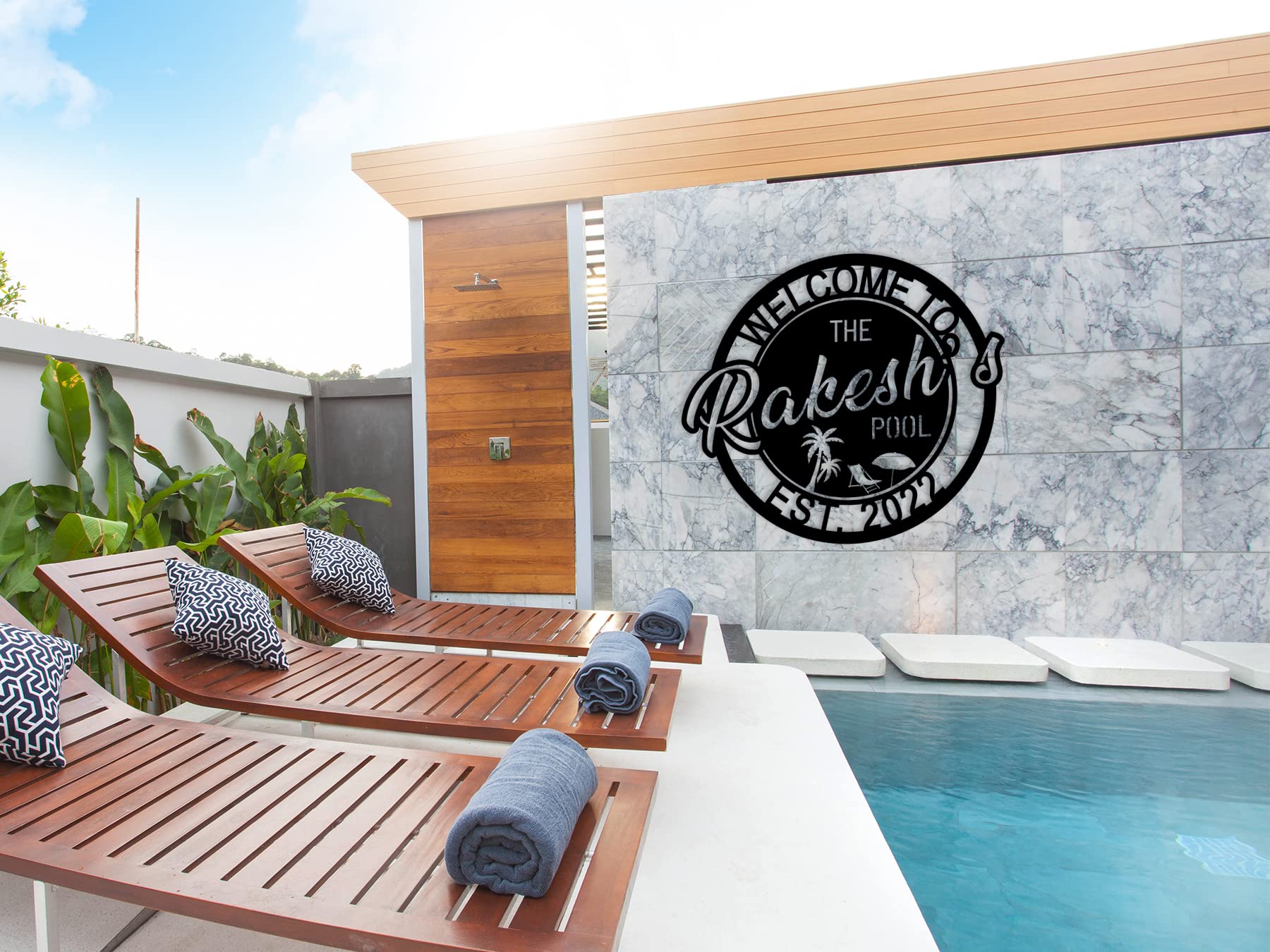 HRZSIGNFC Personalized Pool Sign, Last Name Pool Sign, Swimming Pool Metal Sign, Pool Metal Sign, Poolside Paradise Sign, Pool Signs and Decor Outdoor, Custom Pool Sign