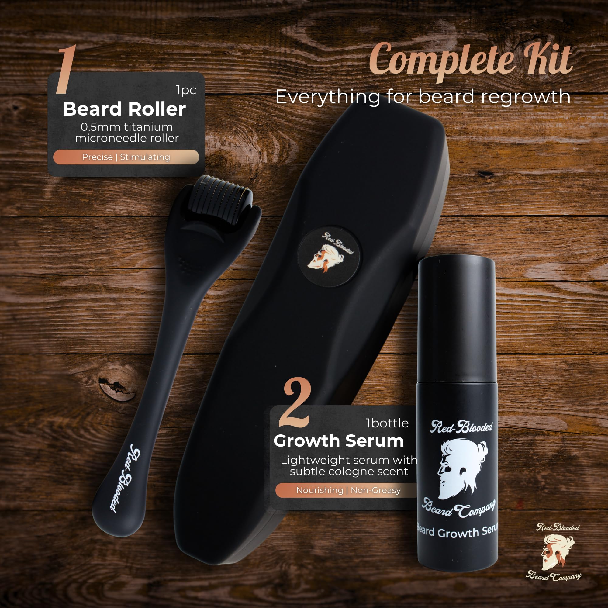 Kit crescita barba e capelli – Dermaroller 0,5 mm + siero di crescita – Vegano e non testato sugli animali