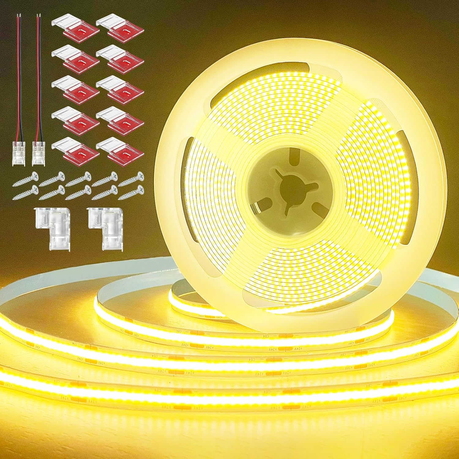 COB LED Strip Lights Warm White, 3000K Tape Light 40ft, Premium High Density, DC 24V, Ra 90, LED Tape 8mm Bedroom,Kitchen,Stage,Backlight DIY Lighting (Power Supply Sold Separately)