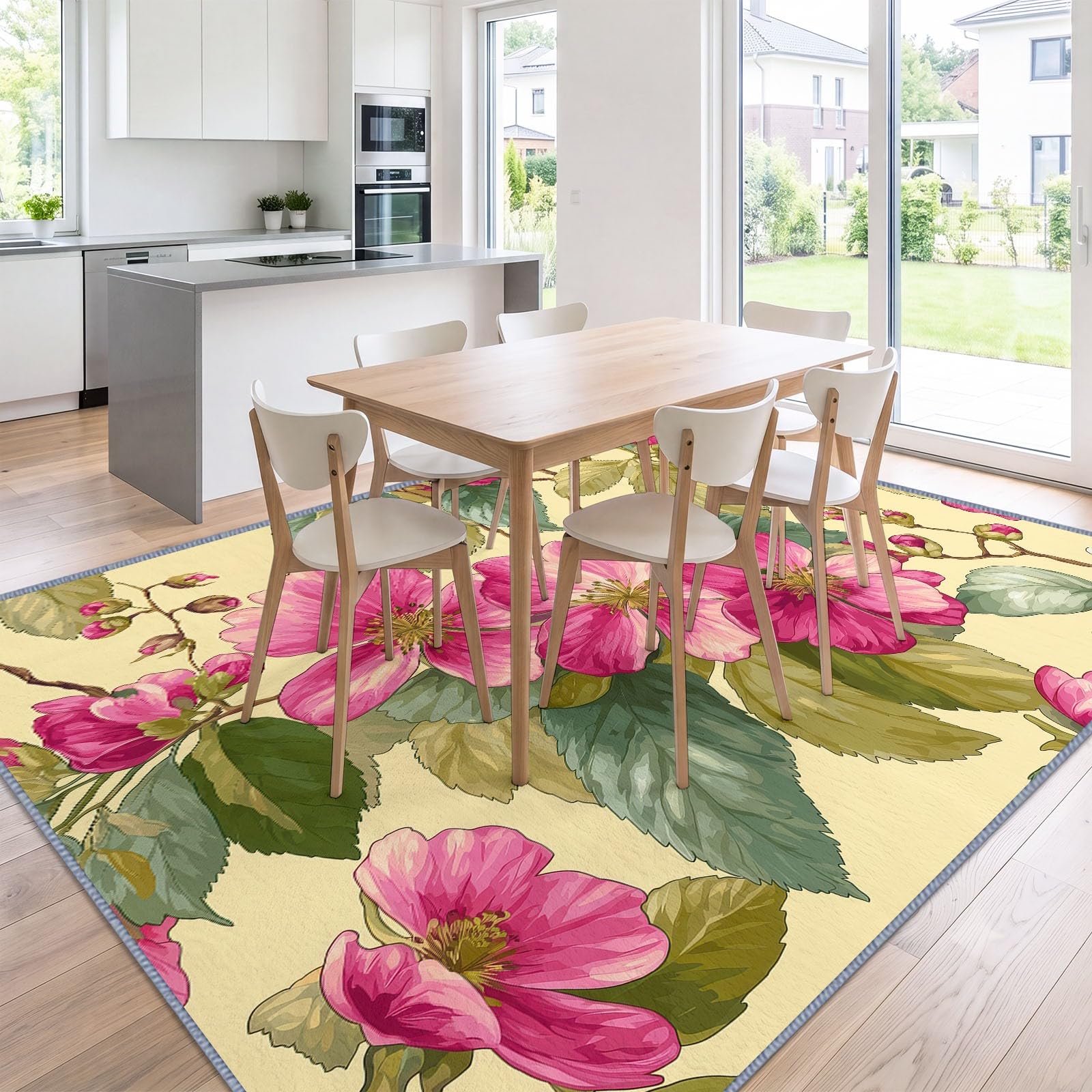 Générique Traditionnel Moderne Tapis de Salon 80 x 150 cm, Doux Rustique Botanique Floral Feuille Verte Imprimé Tapis - Moquette Antidérapant pour Salle à Manger Chambre Couloir Bureau Salle de Jeu