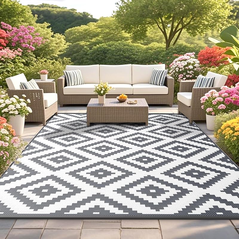 Habaylin Outdoor Rug for Patios Waterproof, Reversible Large Garden Rug, Foldable Outdoor Carpet Mat, Lightweight Plastic Area Patio Rugs for Decking RV Backyard Balcony Camping 120x180 cm