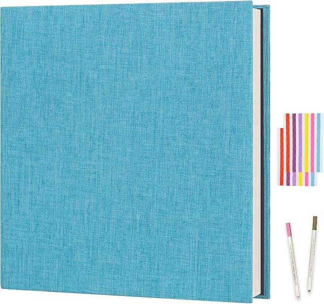 Boic Photo Album Self Adhesive for 4x6 8x10 Pictures Scrapbook Album, Linen Vintage Scrap Book 40 White Pages Memory Book, Anniversary Birthday Wedding Gifts (Sky blue)