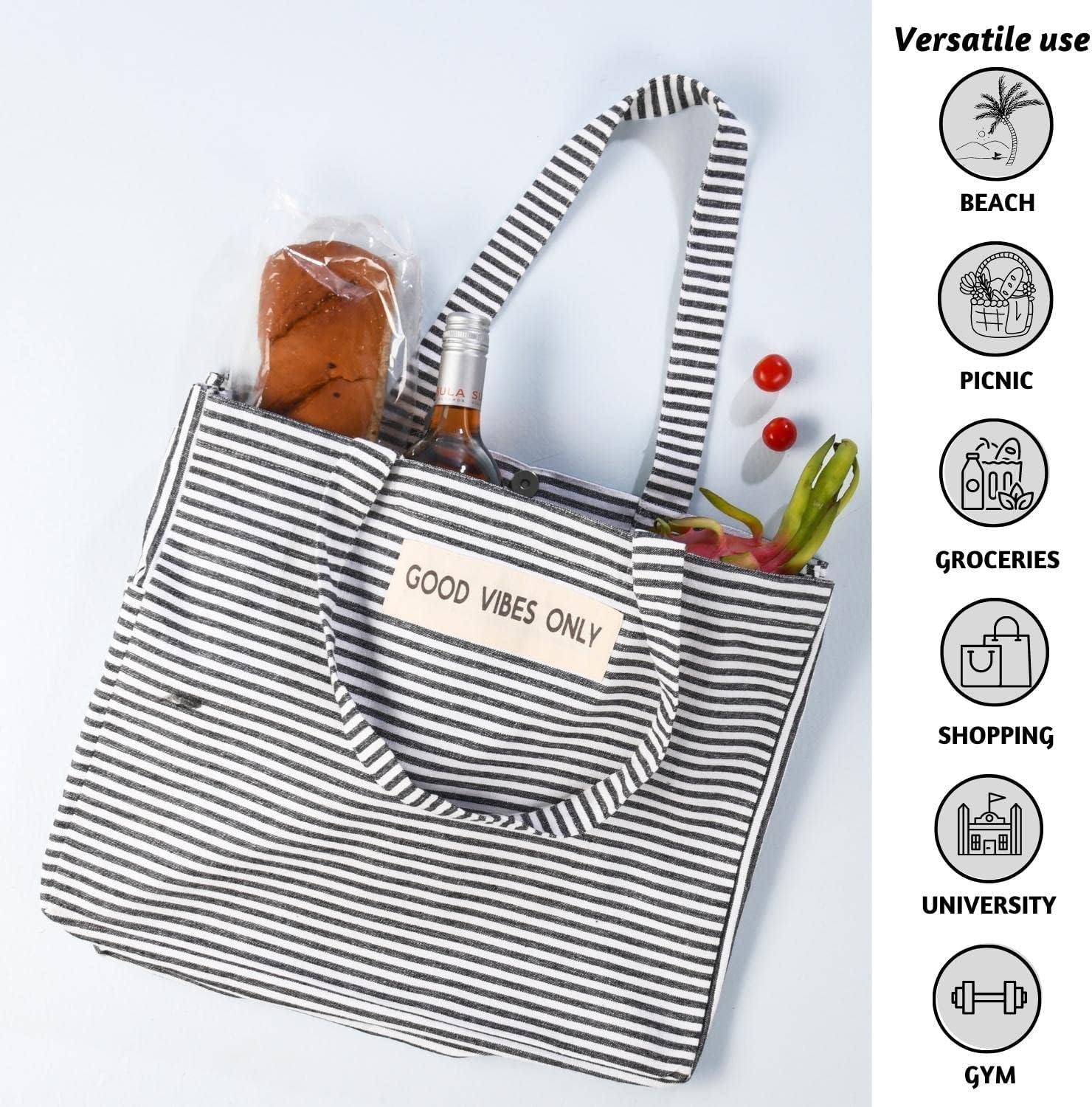 Folkulture Beach Bag For Women | 17 x 14 Inch - 100% Cotton Beach Tote Bag With Zipper Pocket Inside, Large Woven Pool Bag - Image 7