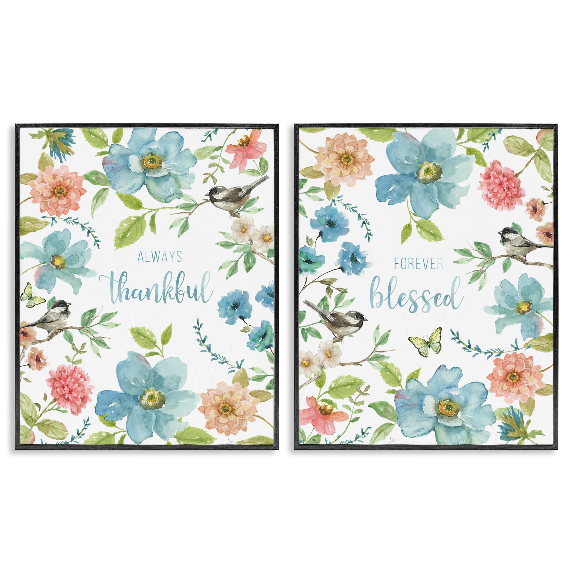 Stupell Industries Midnight Black (Textured) Gratitude Blooms Floral, 16 X 20 Inch Framed Giclée Print Set