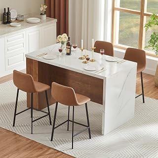 ONBRILL 61x31 Kitchen Island Table with Storage, Power Outlets & RGB LED Lights - Marble Top Counter Height Dining for 4 (White)