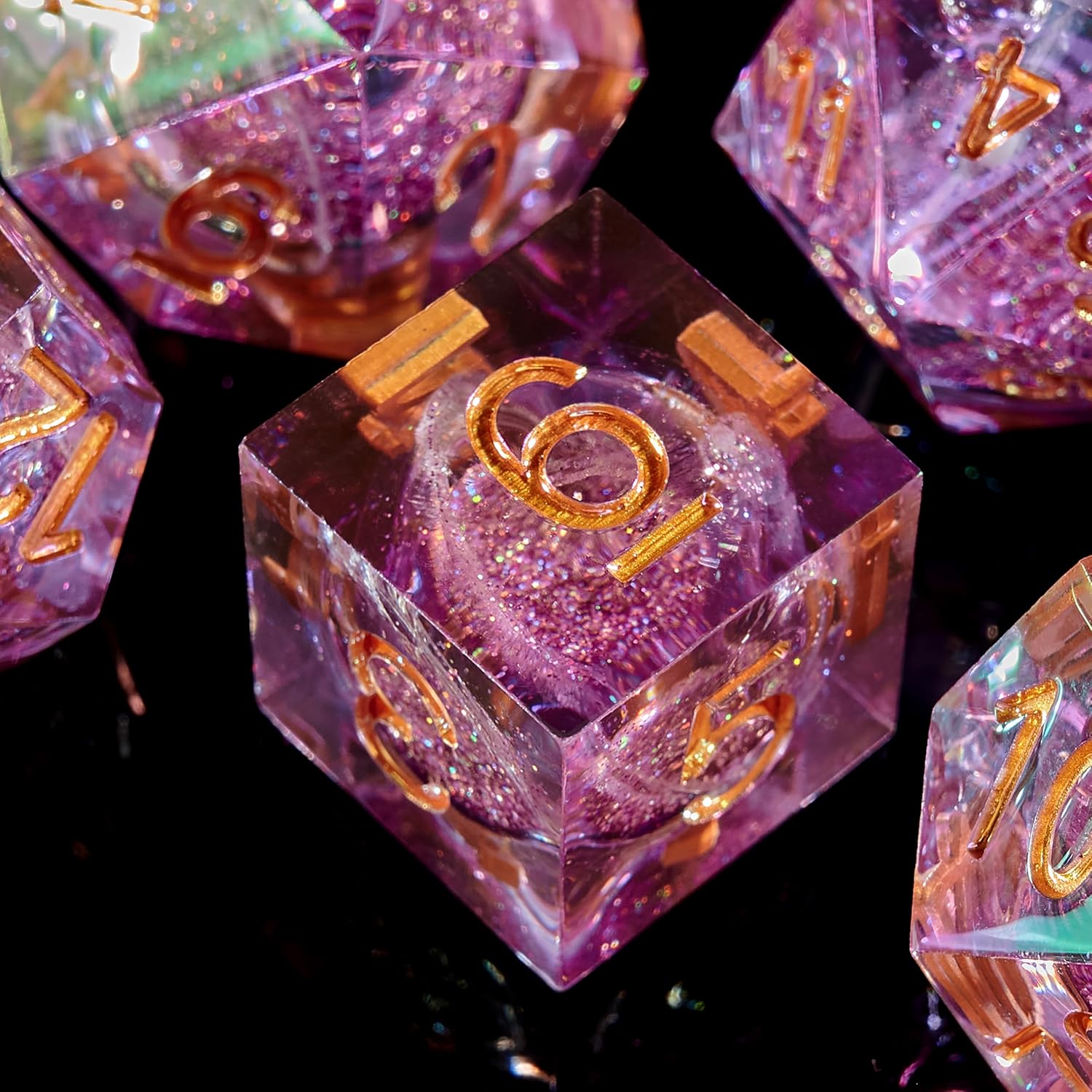 Fugacity Dice Set, Liquid Core Handmade Sharp Edge 7 Piece Resin Dice-for Dungeons and Dragons Polyhedral Dice Set, D&D Dice Set with Gift Dice Case for RPG MTG Table Games