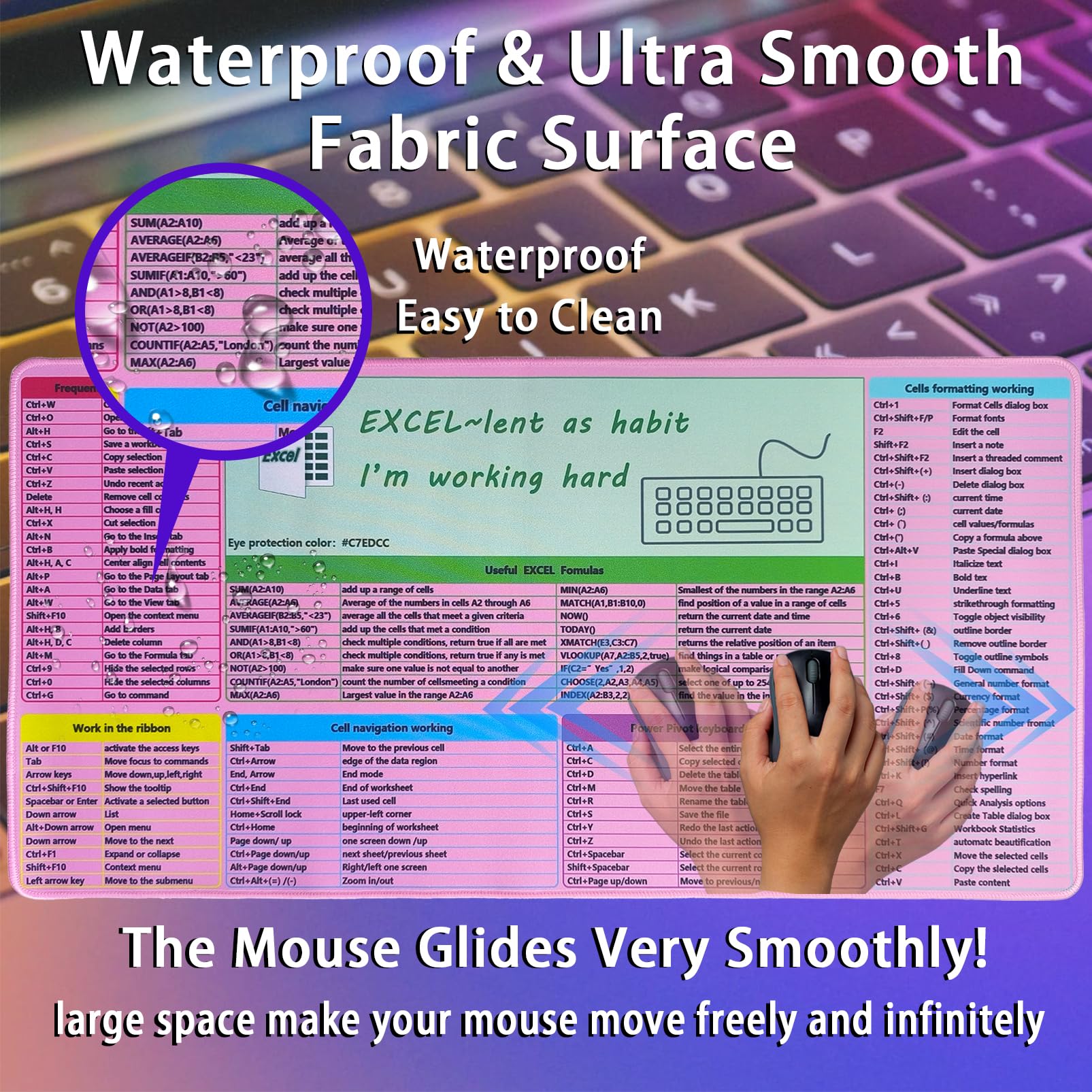 Get Excel Pad - Shortcut Keyboard Mat Excel, Excell Short Cut Mouse Pad, Excel Shortcuts Excel Desk Mat, Giant Excel Pad Cheat Sheet,Shortcut Mouse - View #6
