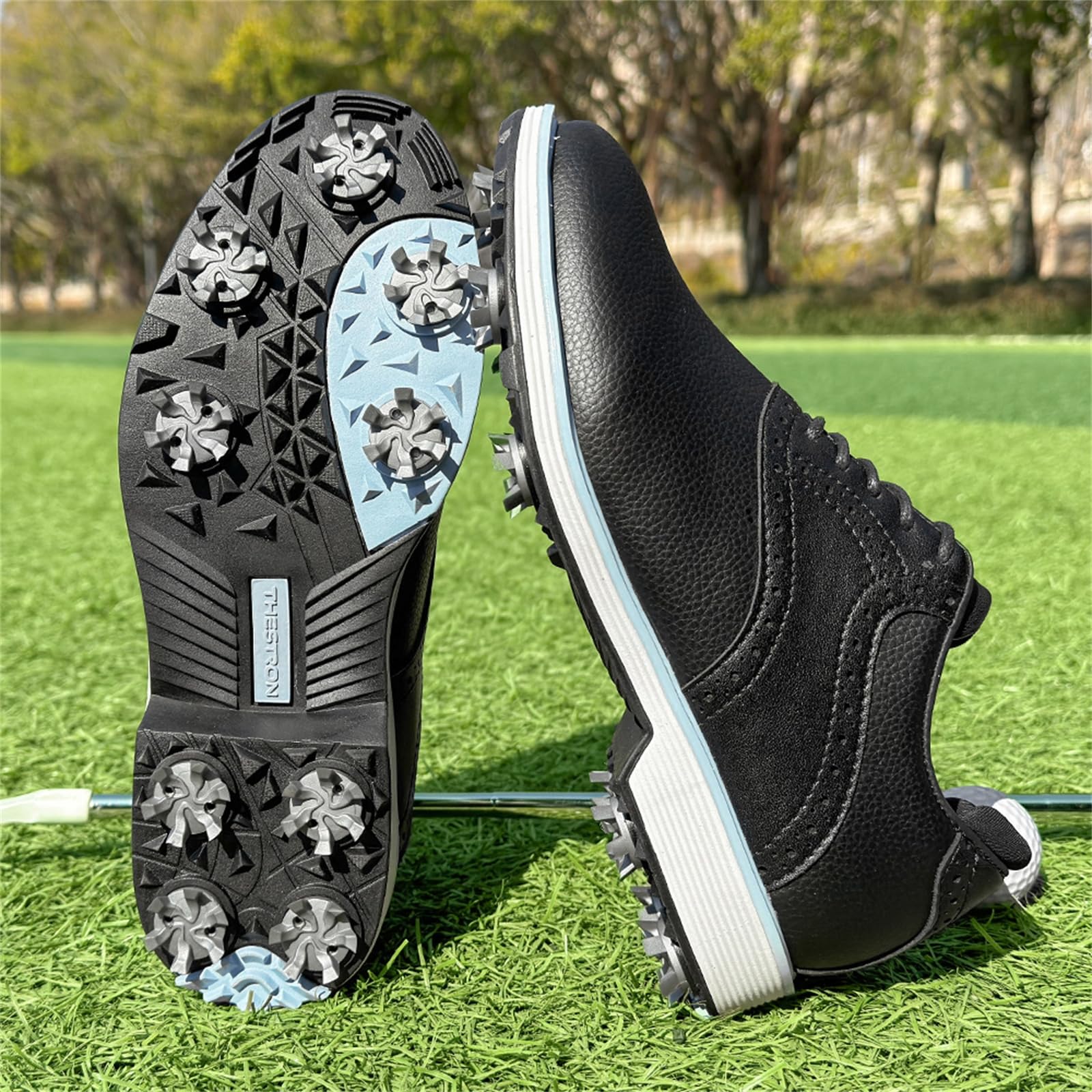Scarpe da Golf Professionali da Donna con Borchie Scarpe da Lavoro in Pelle con Lacci Impermeabili Antiscivolo E Comode