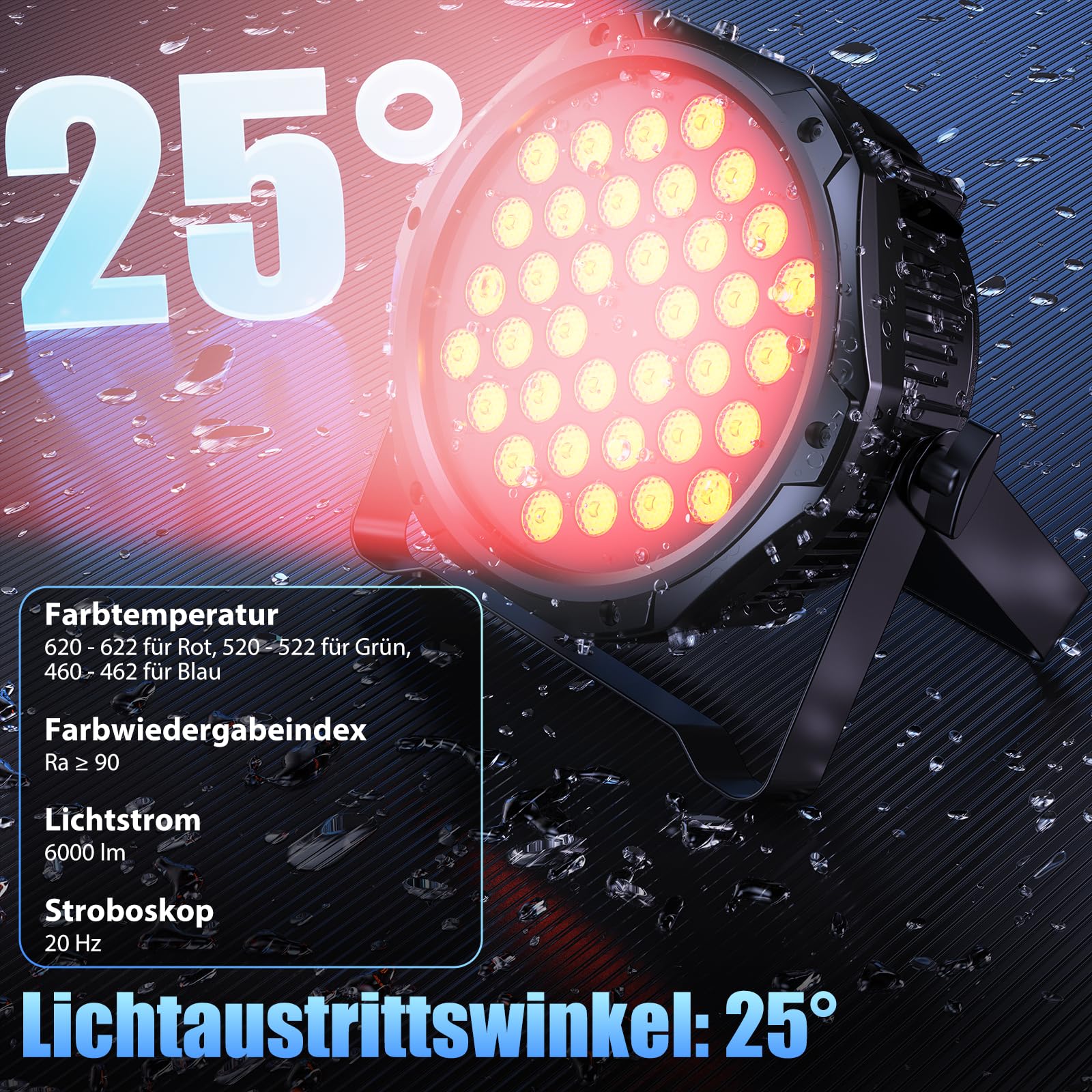 108W LED Par Strahler IP65 Wasserdichte, RGB 36 LED Bühnenlicht Outdoor D MX 3/7CH, Discolicht Partylicht für Regentage Events DJ Show Party Festivalauftritte Halloween Weihnachten