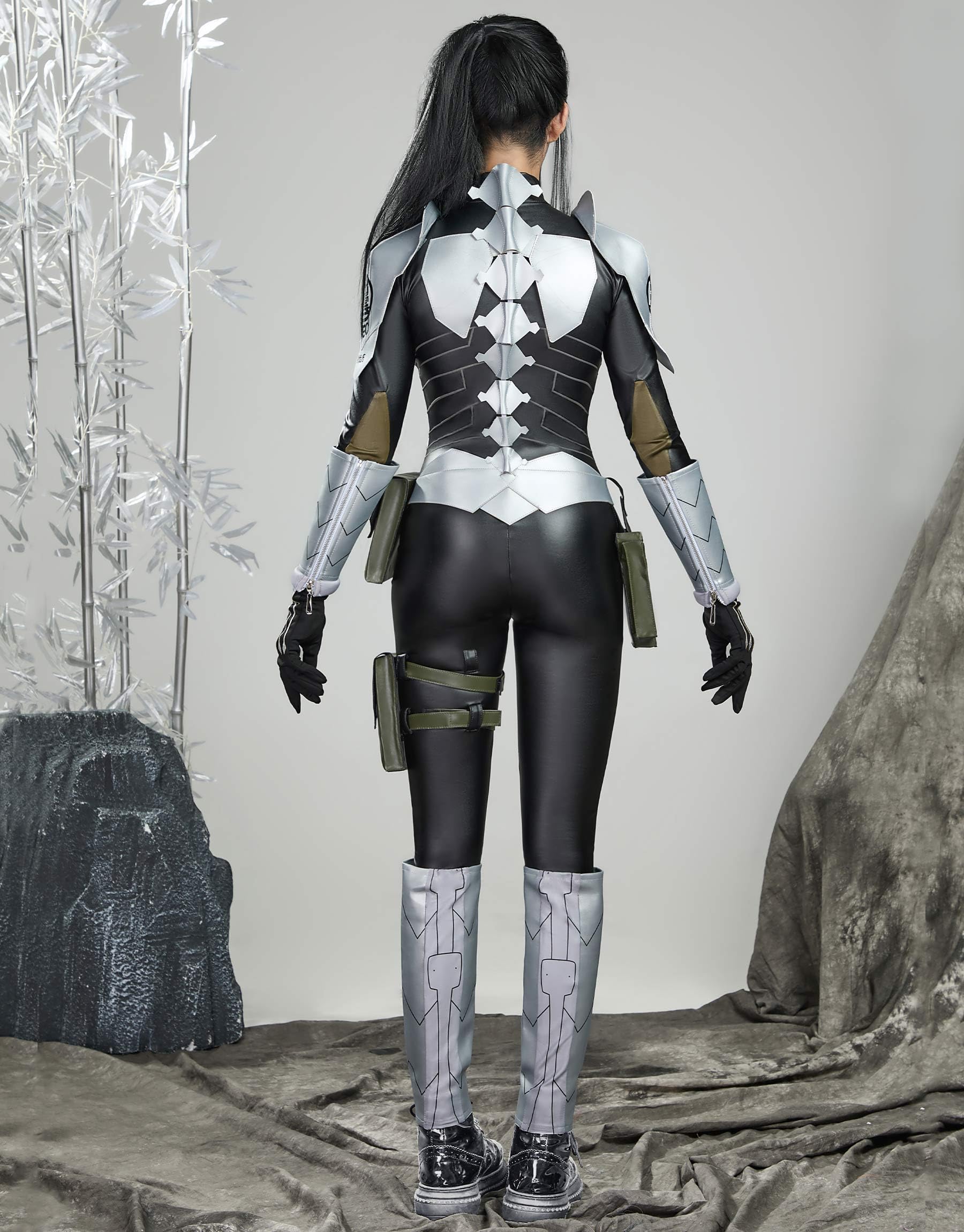 Cosplay.fm Women Anime Cosplay Costume Monster Sweeper Jumpsuit Battle Uniform with Accessories: X-Large Black