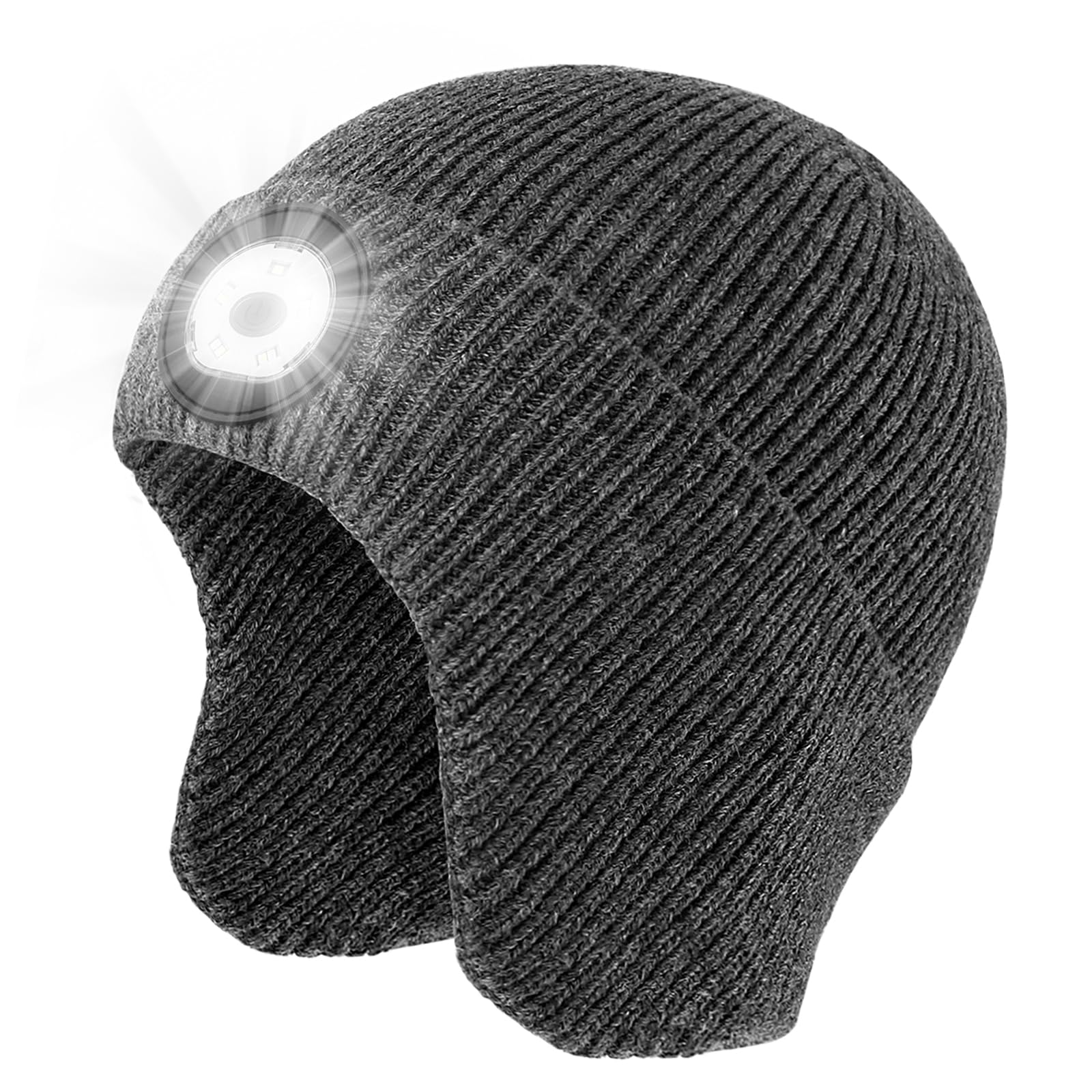 TOUCH TWO LED Beanie with Light Unisex USB Rechargeable Earflap Beanie for Fishing Jogging Working Gift for Men