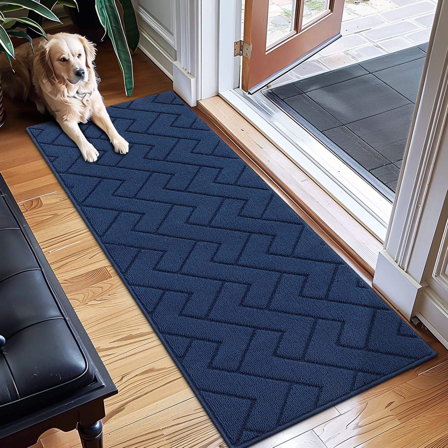 hicorfe Dirt Trapper Indoor Doormat,20"x59" Welcome Door mat,Non Slip Backing Washable Door Mats,Absorbent and Resistant Low-Profile Entrance Inside