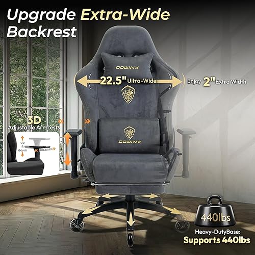 Miniatura 6 de Dowinx Silla de juegos grande y alta con tela de gamuza transpirable, sillas de juego para adultos con asiento grueso de gran tamaño para 440