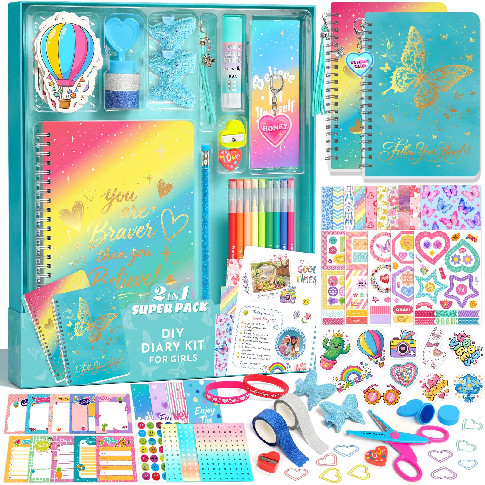 2-Pack DIY Journal Kit, Scrapbook Kit, Stationery Set, Gift for girls
