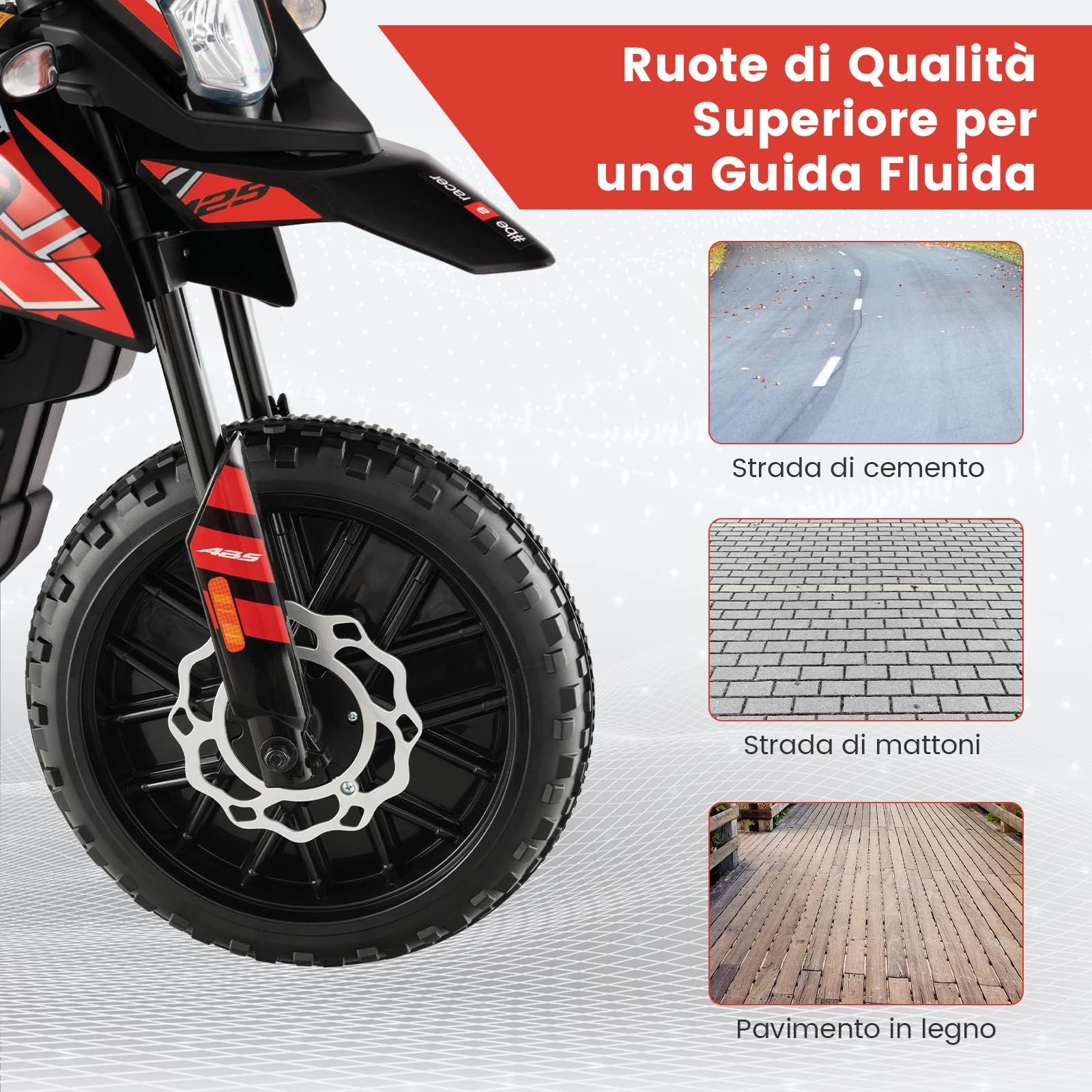 RELAX4LIFE Moto Elettrica Aprilia RX 12 V per Bambini, con Rotelle Ausiliarie, 5,5-6 km/h, Luci,Musica,Fari, Carico 30 KG, per 3-8 Anni