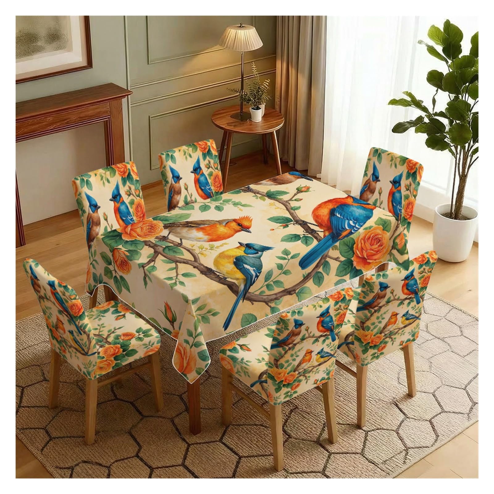 Nappe et housses de chaise vintage roses orangées déco table 7 pcs