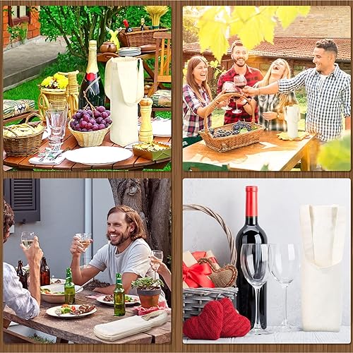 Miniatura 6 de Hoolerry Bolsa de vino de lona con asa para sublimación en blanco, bolsa de regalo, reutilizable, lavable, para vino, 12 unidades