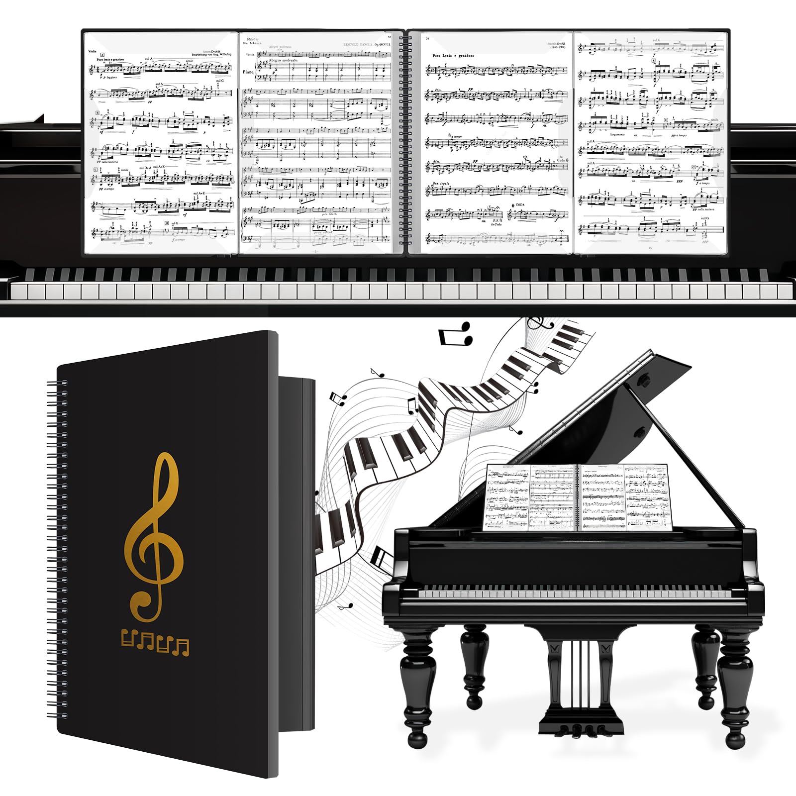 Irich Raccoglitore per spartiti musicali, formato A4, 15 tasche/60 pagine, impermeabile, pieghevole, colore: nero