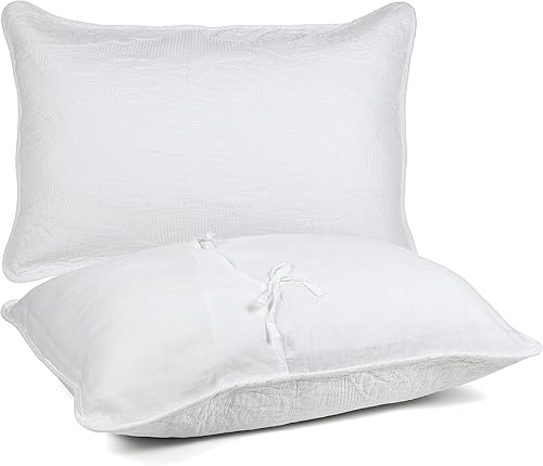 Miniatura 3 de Newrara Juego de 2 fundas de almohada de cama 100% algodón, bordadas, color blanco, tamaño Queen (blanco)