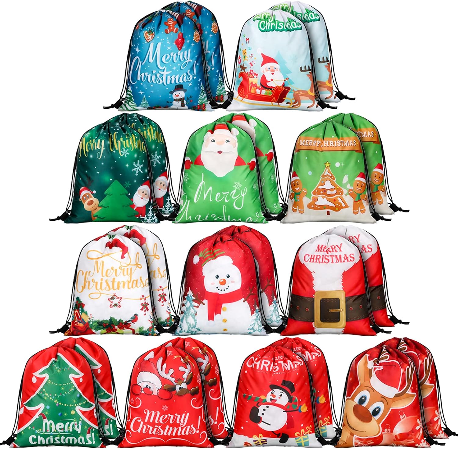 24 Pack Christmas Drawstring Gift Bags Reusable Christmas