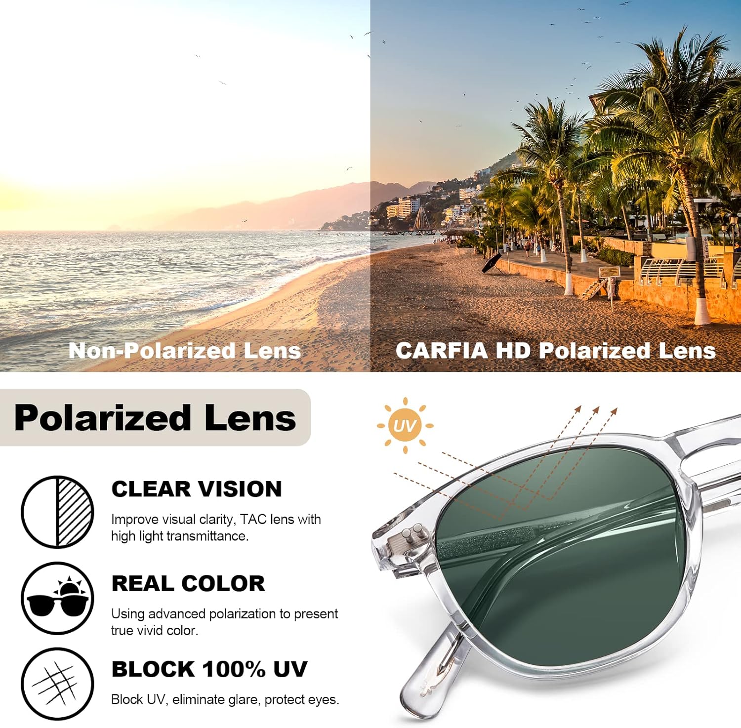 CARFIA Retro Polarized Sunglasses for Women Small and Medium Face UV Protection, Handcrafted Acetate Frame Sunnies CA5285 - Image 6