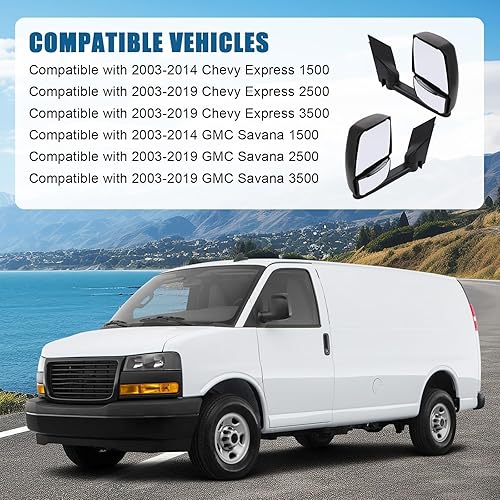 Miniatura 2 de JDMSPEED Espejo de visión lateral del conductor compatible con Chevy Express 150025003500 2003-2017 para GMC Savana 150025003500 ajuste manual