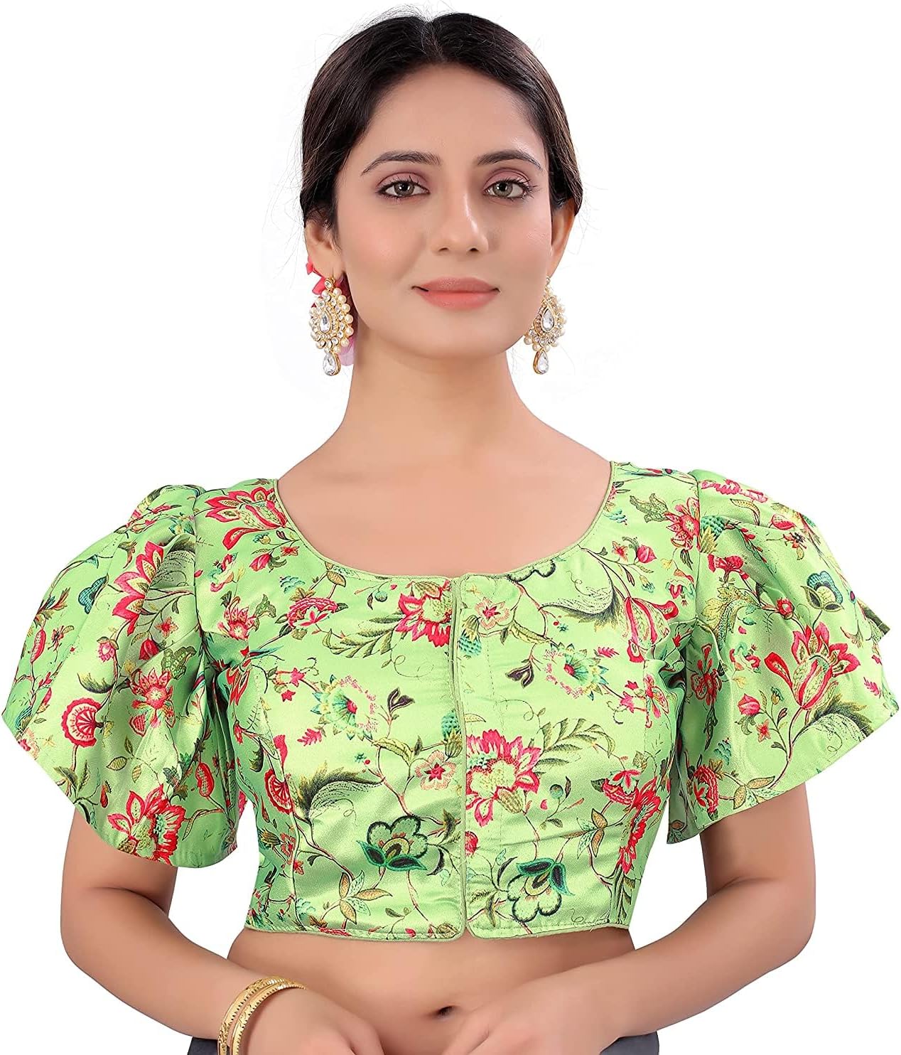 Vihu FashionWomen's Multicolor Butterfly Floral Print Pattern ruffel Sleeve Readymade Saree Blouse