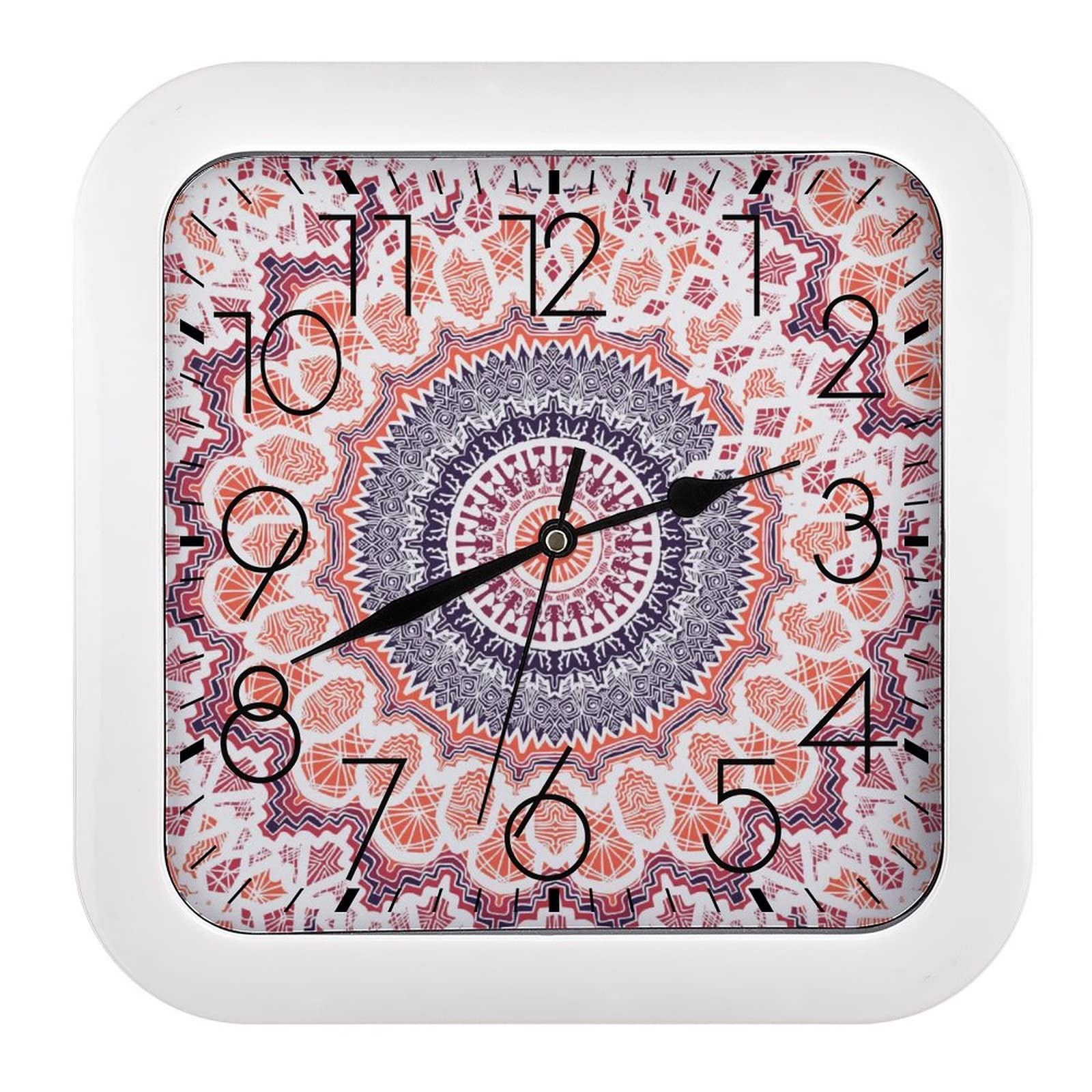 Pendule Murale Silencieuse Mandala Orange 26x26cm pour Maison et Bureau