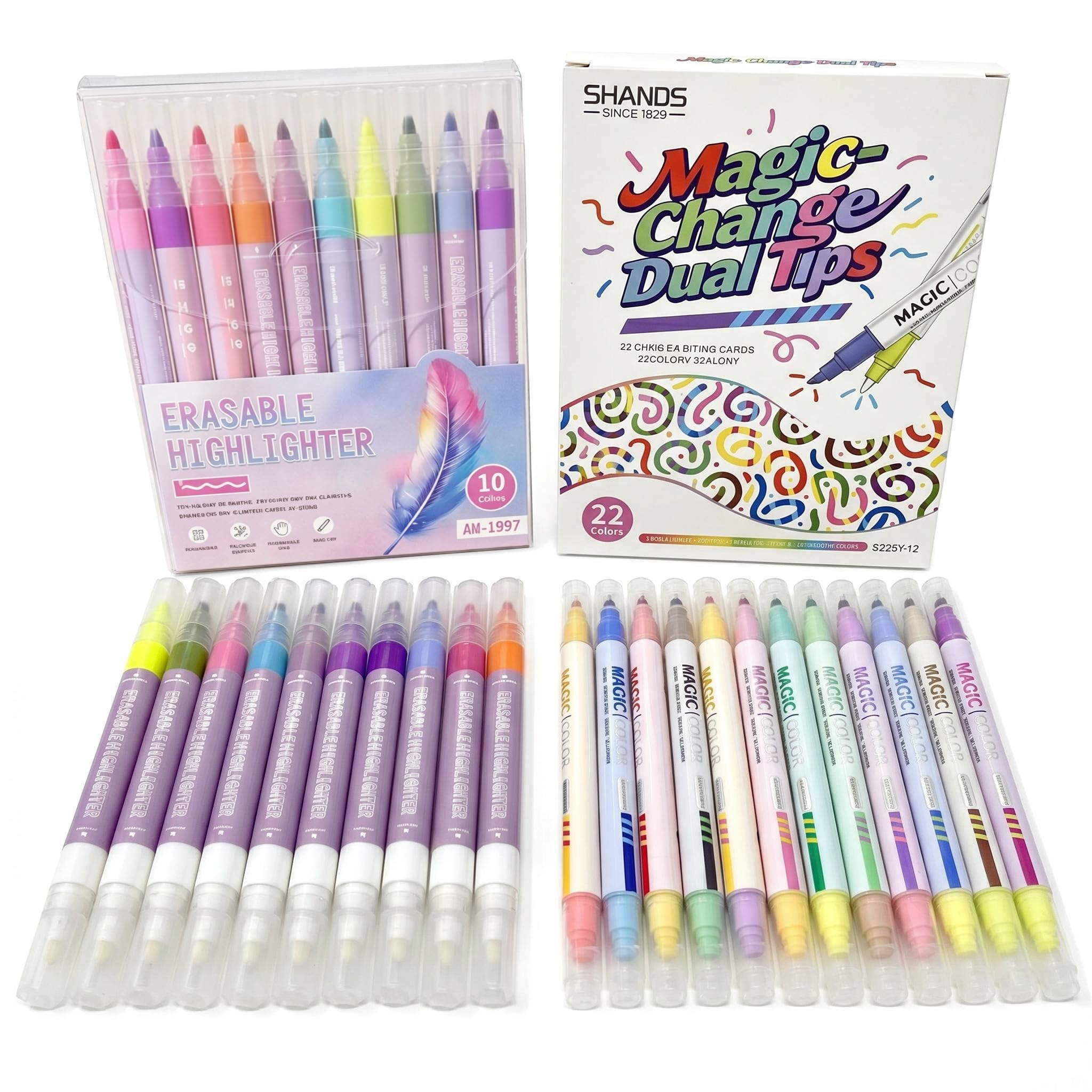 Löschbare & Dual Tip Textmarker Set, 2 in 1 Kombination Pastell Textmarker, No Bleed Marker für Bibelstudium, Schule Bürobedarf