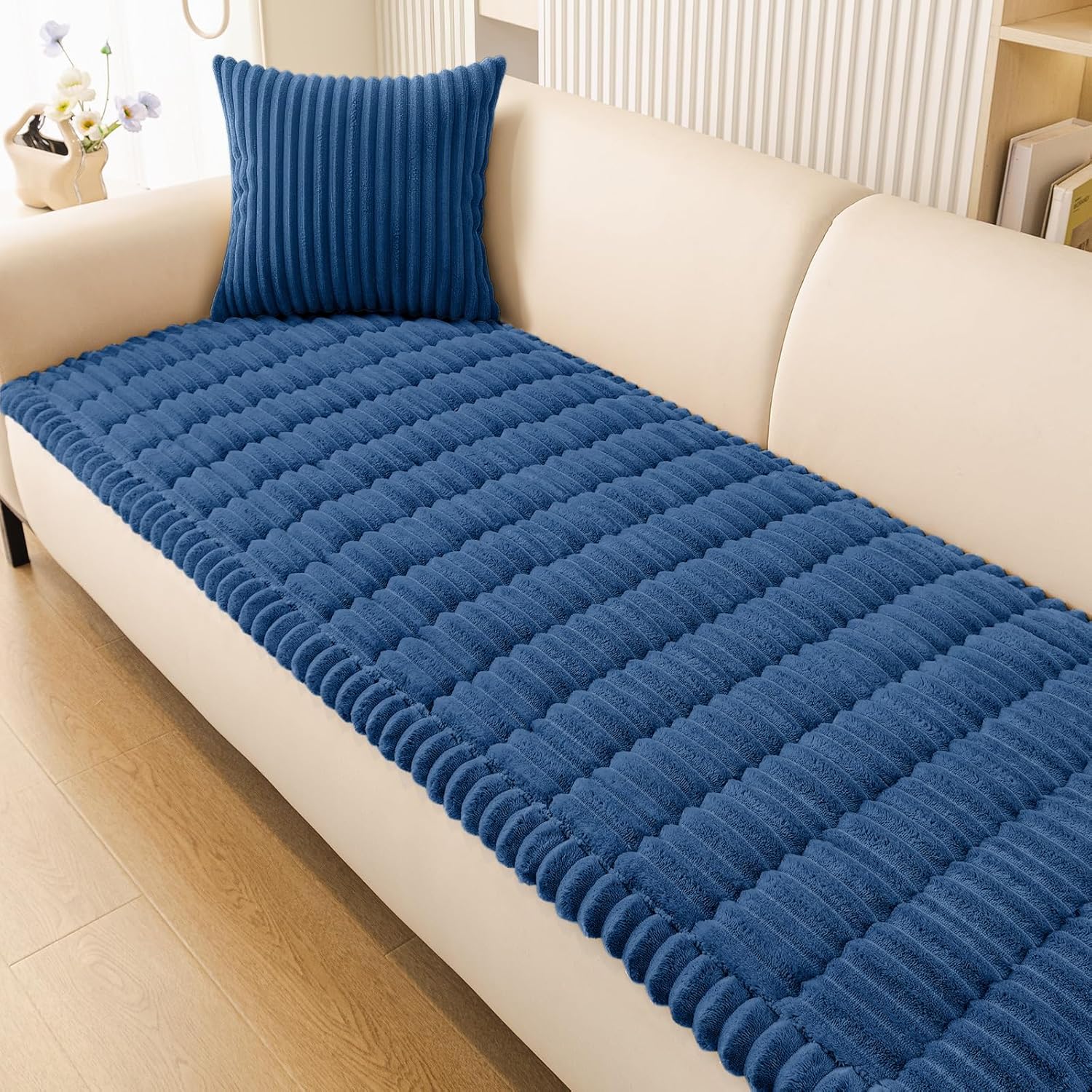 Smiry Couch Cover for Dogs Washable, Non Slip Fuzzy Pet Couch Covers for 3 Cushion Sofa Pet Friendly, Thick Soft Sofa Slipcovers Cushion Protector (Navy Blue, 27.6" x 59") Navy Blue 27.6" x 59"