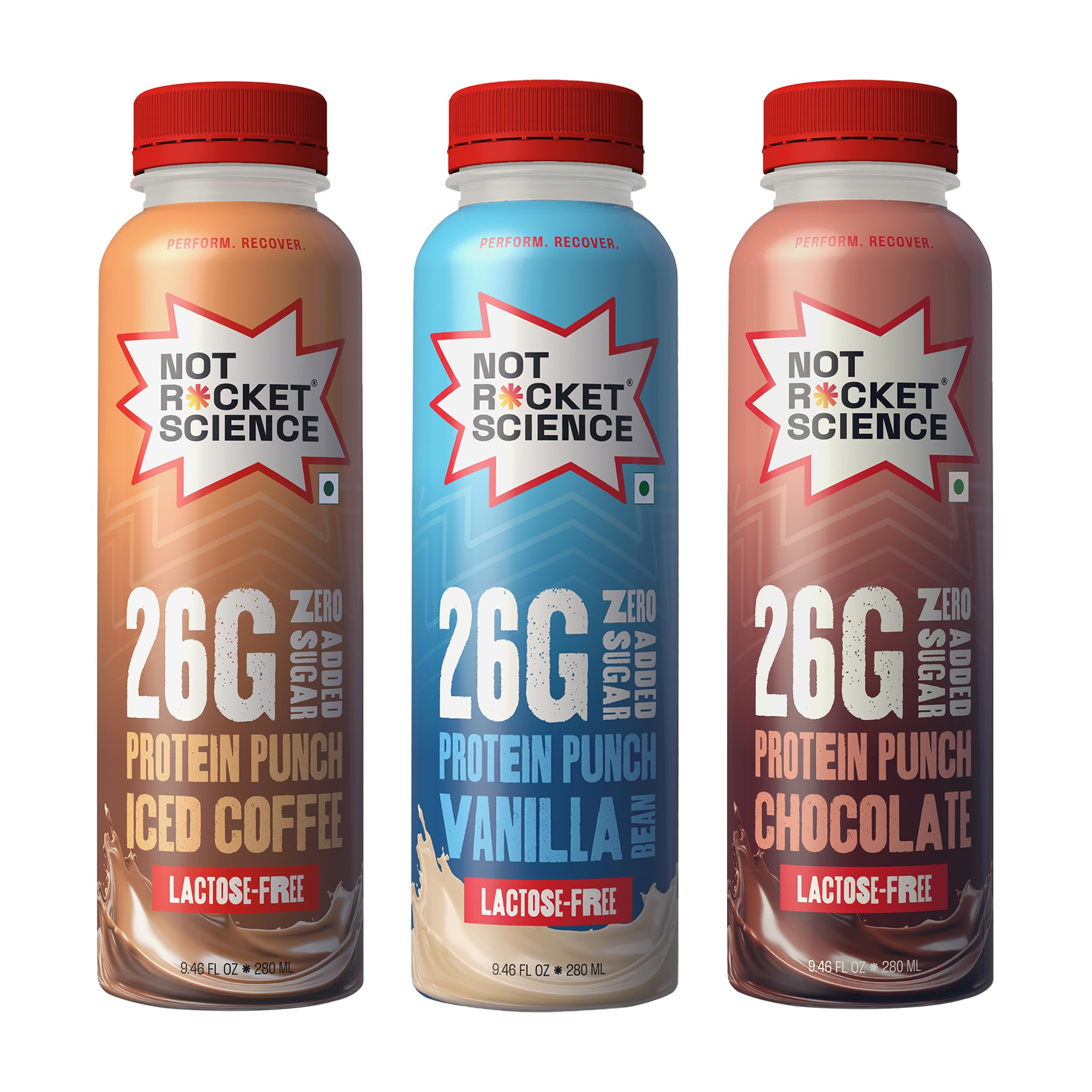 Not Rocket Science Protein Punch | Combo Pack of Iced Coffee + Vanilla Bean + Chocolate | 26g Protein Shake | Lactose-Free | Gluten-Free | Zero Added Sugar | With 280 mg of KSM-66 Ashwagandha | High Calcium | Low Fat | 280ml Each – Pack of 3-image-4