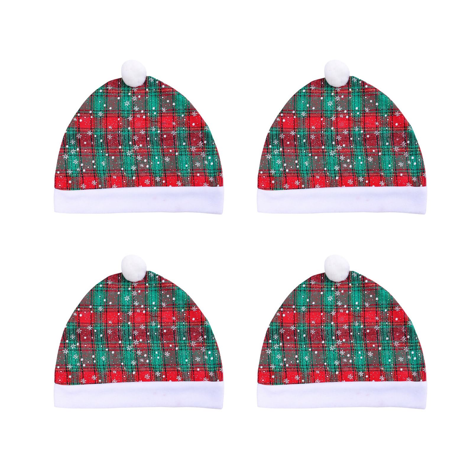 Buxuaaaa Red And Green Grid 4Pcs Santa Hat Chair Back Cover Santa Hat Chair Slipcovers Ornament Christmas Dining Party Decoration Christmas Cover