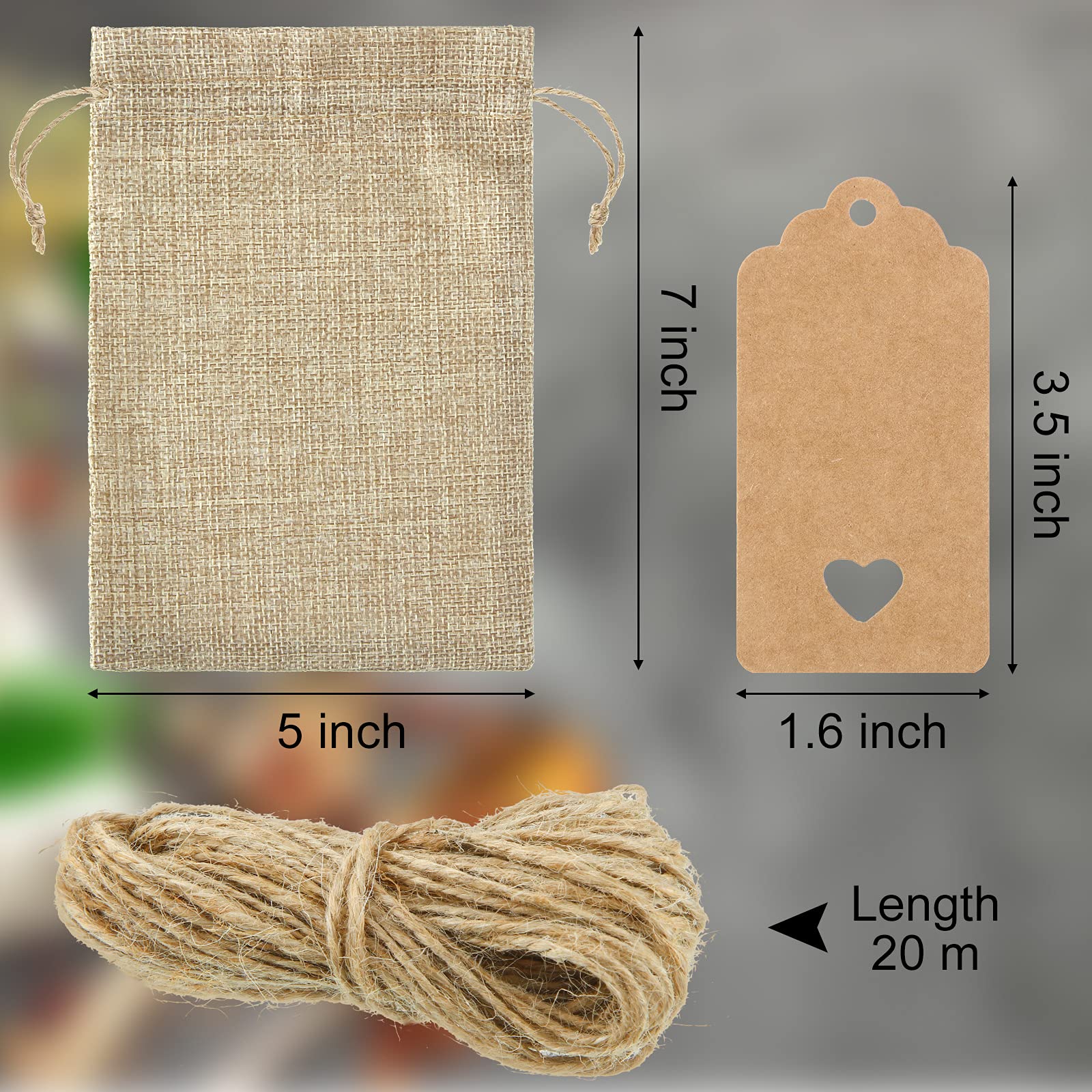 Shappy 24-Piece Brown Burlap Gift Bags - 5x7 Inch Drawstring Pouches With Tags