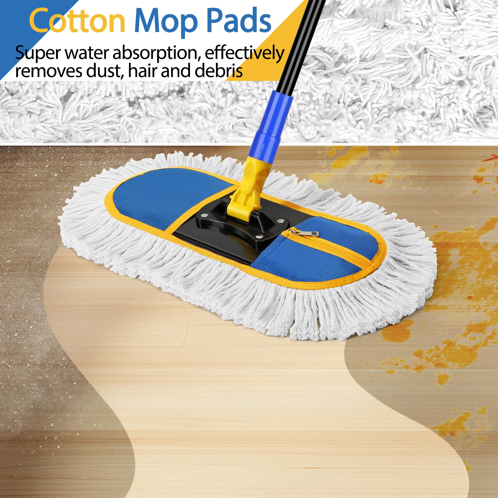 Mopa de Polvo Comercial de 16 Pulgadas para Limpieza de Suelos, Escoba Industrial húmeda y Seca con 2 Almohadillas Lavables para Suelos laminados de Vinilo de Madera Dura, Limpieza de almacén y Patio