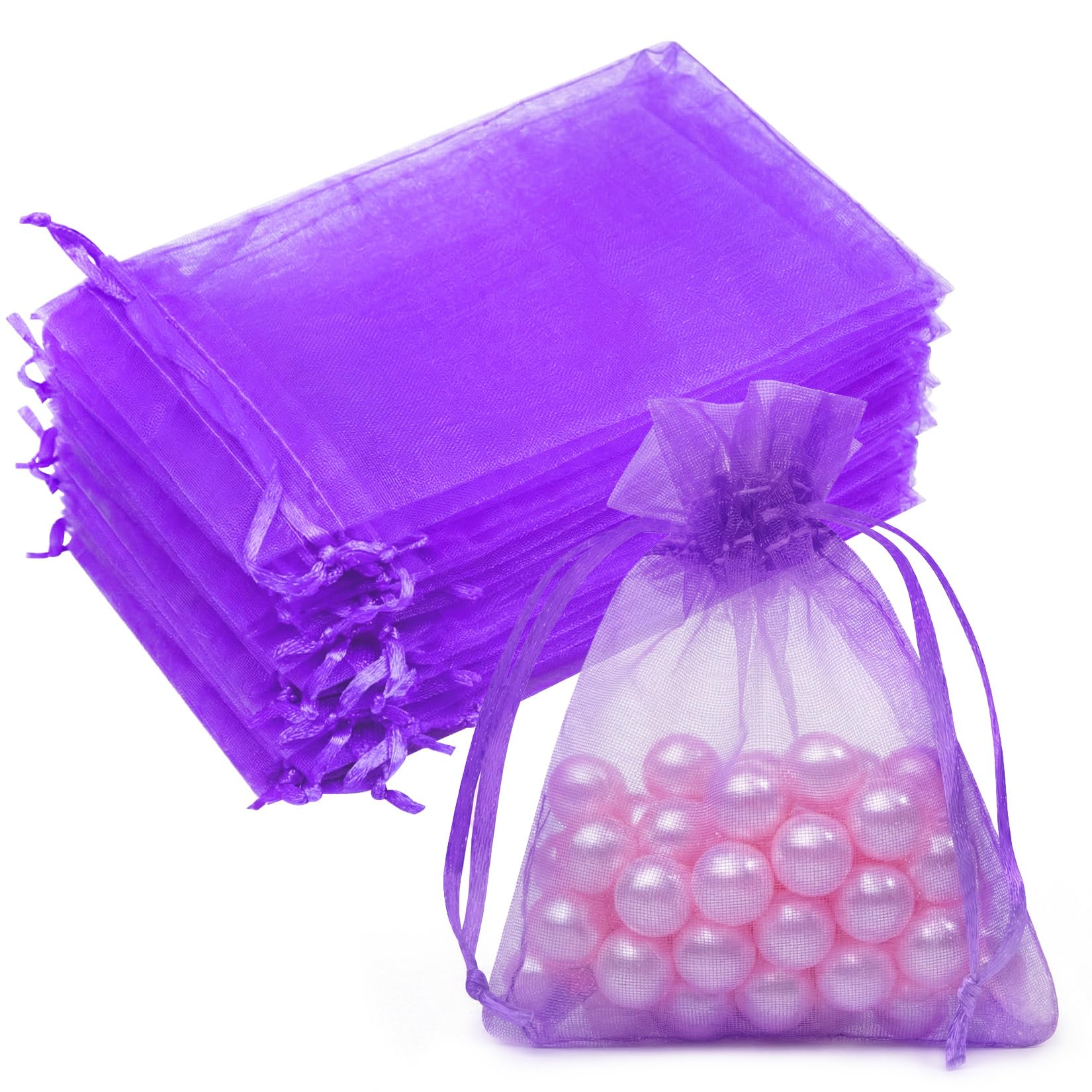50PCS Purple Organza Bags 3x4, Organza Small Gift Bags Mini Sheer Clear Mesh Sachet Potpourri Jewelry Pouches Drawstring for Candy Treat Wedding Birthday Halloween Christmas Party Favors