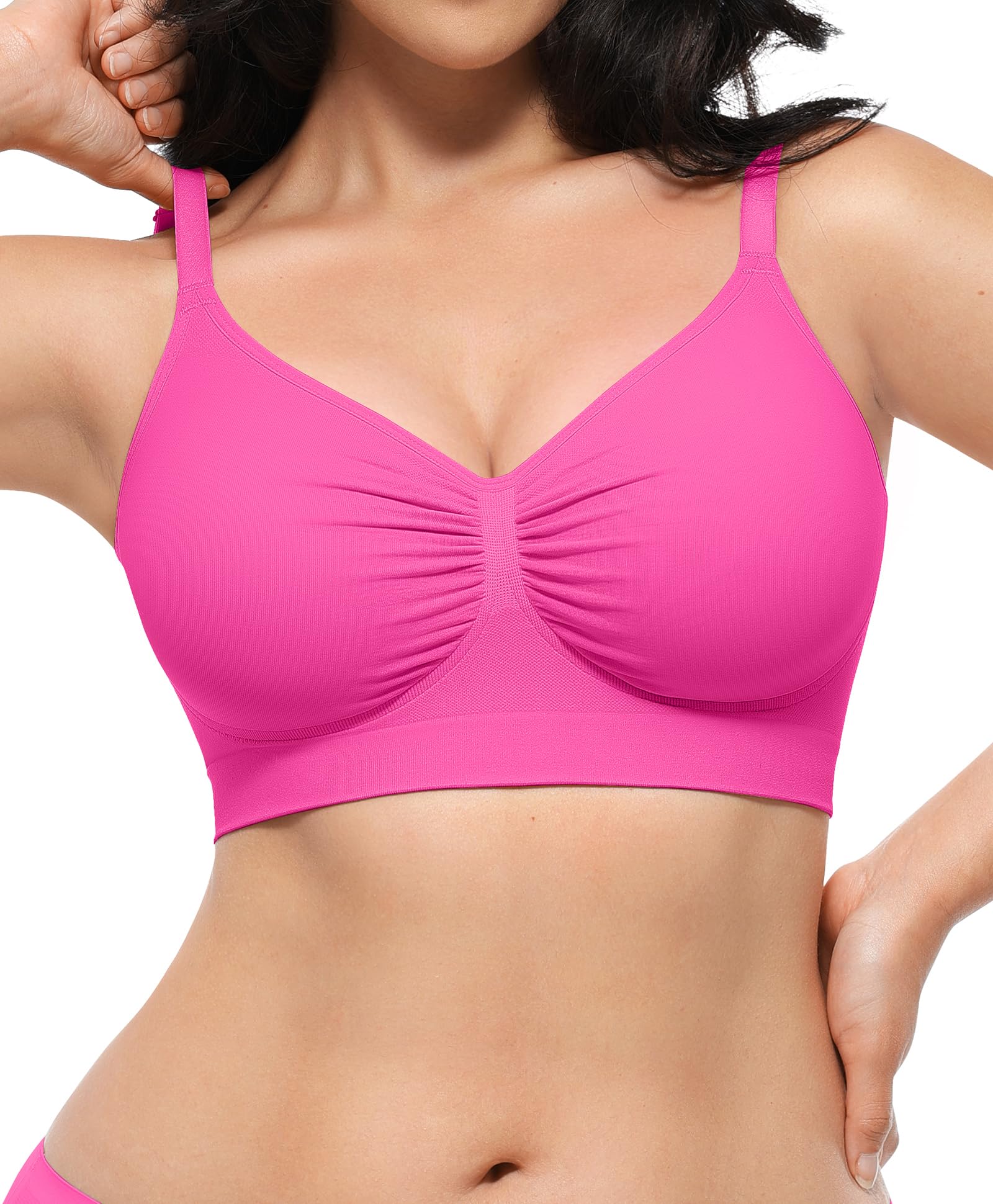 SHAPELLX Wireless Bra for Womens Lightweight Seamless Super Stretch Bra Comfortable Soft Bralette V Neck Everyday Bras