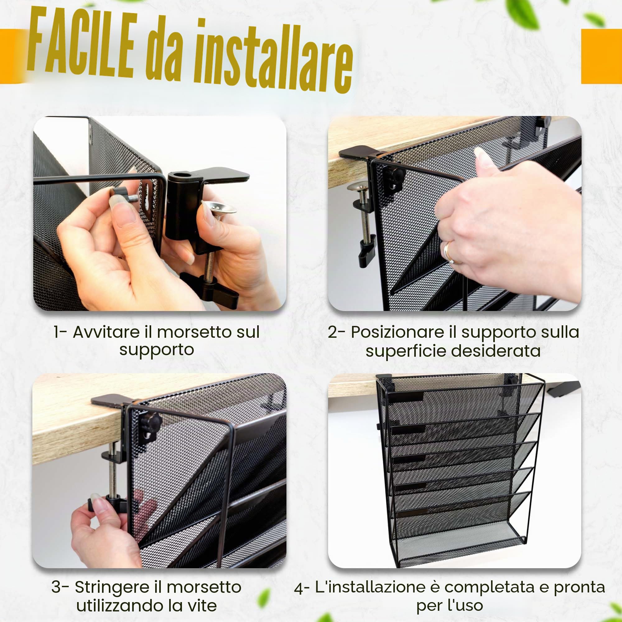 Organizzatore da Ufficio da Appendere Senza Forare, Porta Documenti A4 e Forniture, Riviste da Parete, Cartella Sospesa, Accessorio per Ufficio