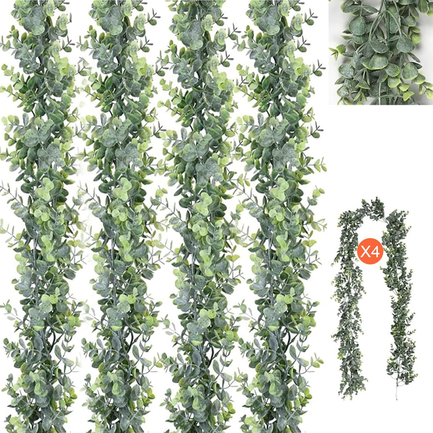 4Pcs Greenery Eucalyptus Garland 6Ft Artificial Mixed Eucalyptus Leaves Vine, Greenery Garland Hanging Plants for Farmhouse Table Mantel Wedding Arch Christmas Decor