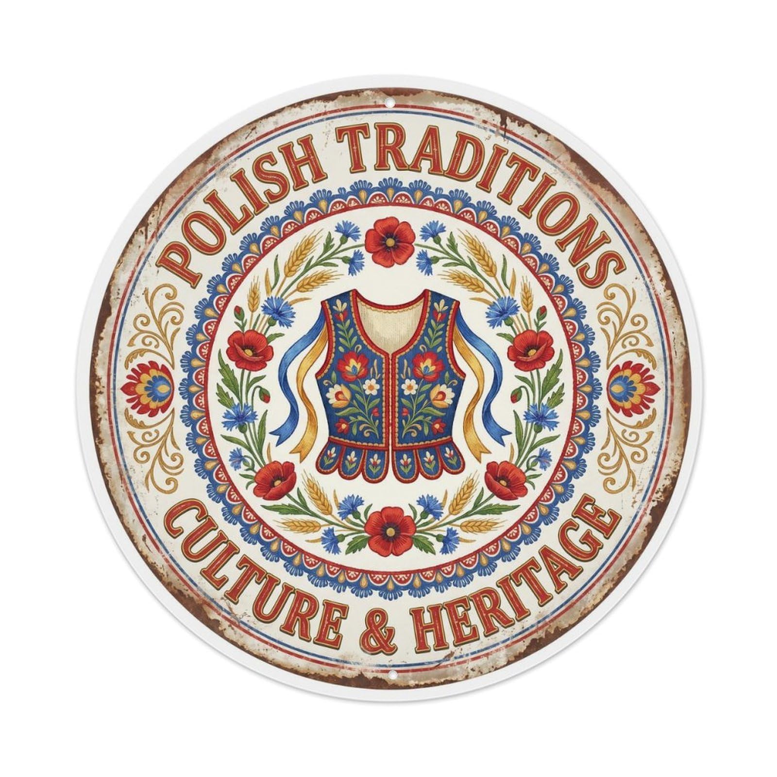 Vintage Travel Polish Costume Traditions Metal Tin Sign