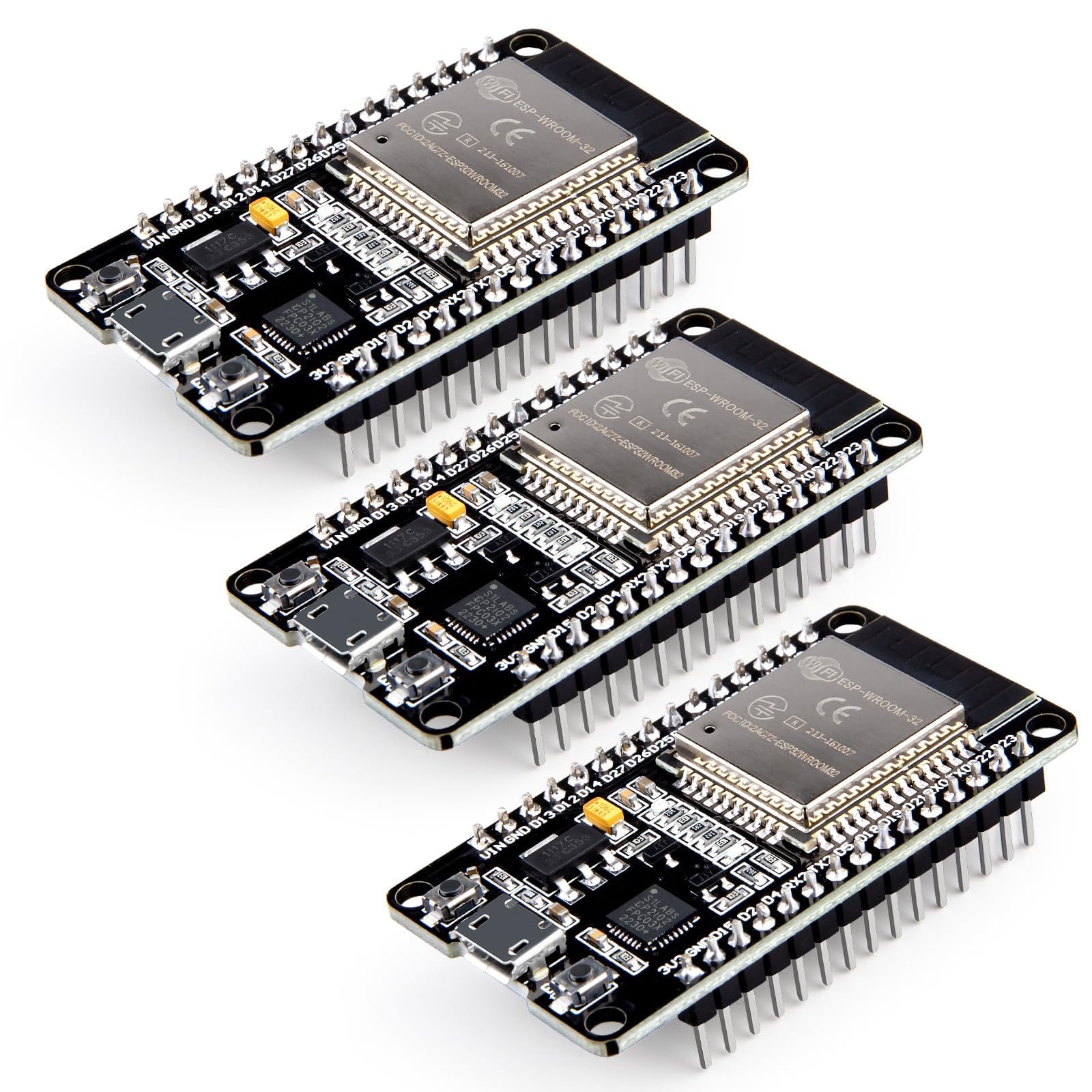 ELEGOO 3PCS ESP-32 Development Board Micro-USB, 2.4GHz Dual Mode WiFi+Bluetooth Dual Core Microcontroller for Arduino IDE, Support MicroPython, NodeMCU, AP/STA/AP+STA, CP2102 Chip