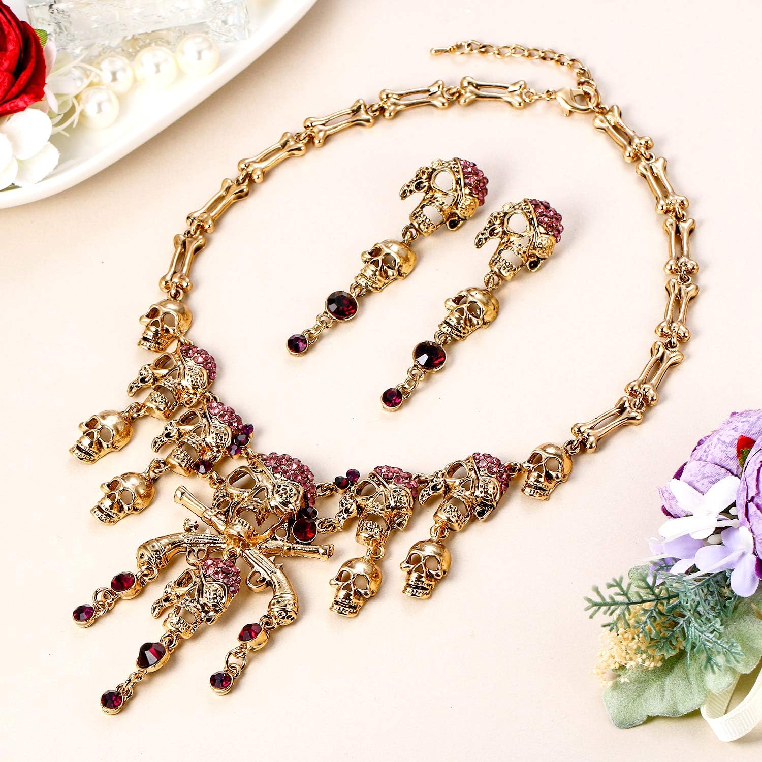 EVER FAITH Halloween Cosplay Jewelry Accessories Austrian Crystal Horror Punk Pirate Skull Bib Collar Necklaces Earrings Set for Women - Image 6