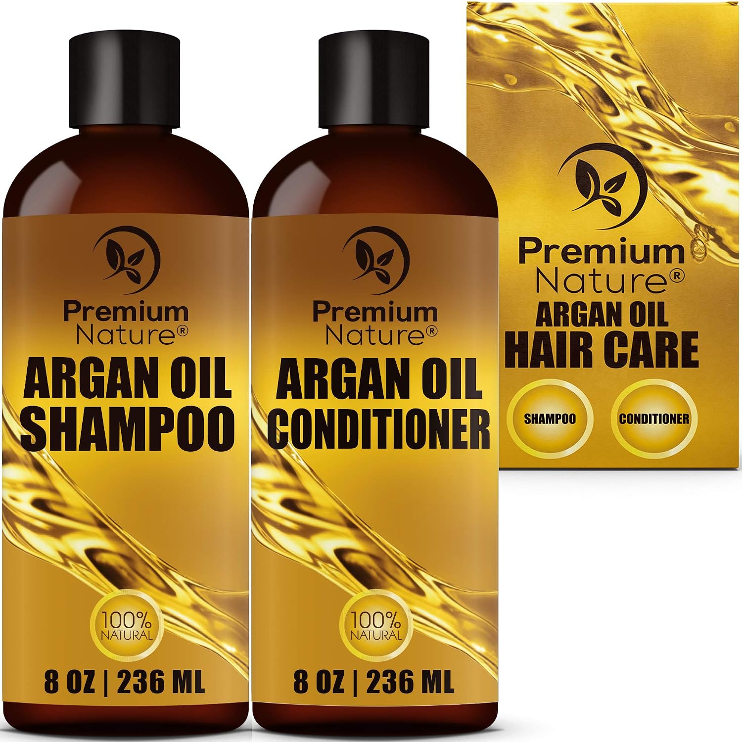 Argan Oil Shampoo and Conditioner Set - Sulfate Free All Natural Hair Repair Treatment, Clarifying Volumizing & Moisturizing, Color Safe, Gentle for Curly & Color Treated Hair Gift Set (2x 8oz)