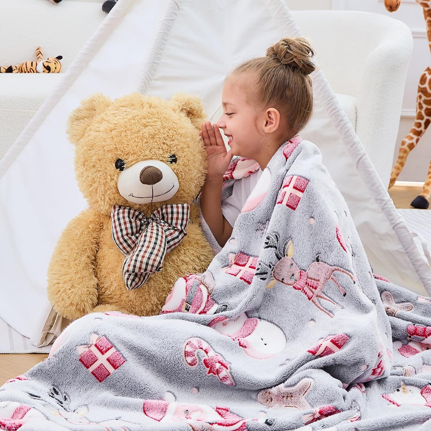 inhand Christmas Blanket,Glow in The Dark Blanket for Kids/Girls/Boys/Toddler Soft Flannel Red Santa Claus Gingerbread Candy Canes Christmas Throw Blankets for Age 3 4 5 6 7 8 9 10 11 12 13 Year Old - Image 7