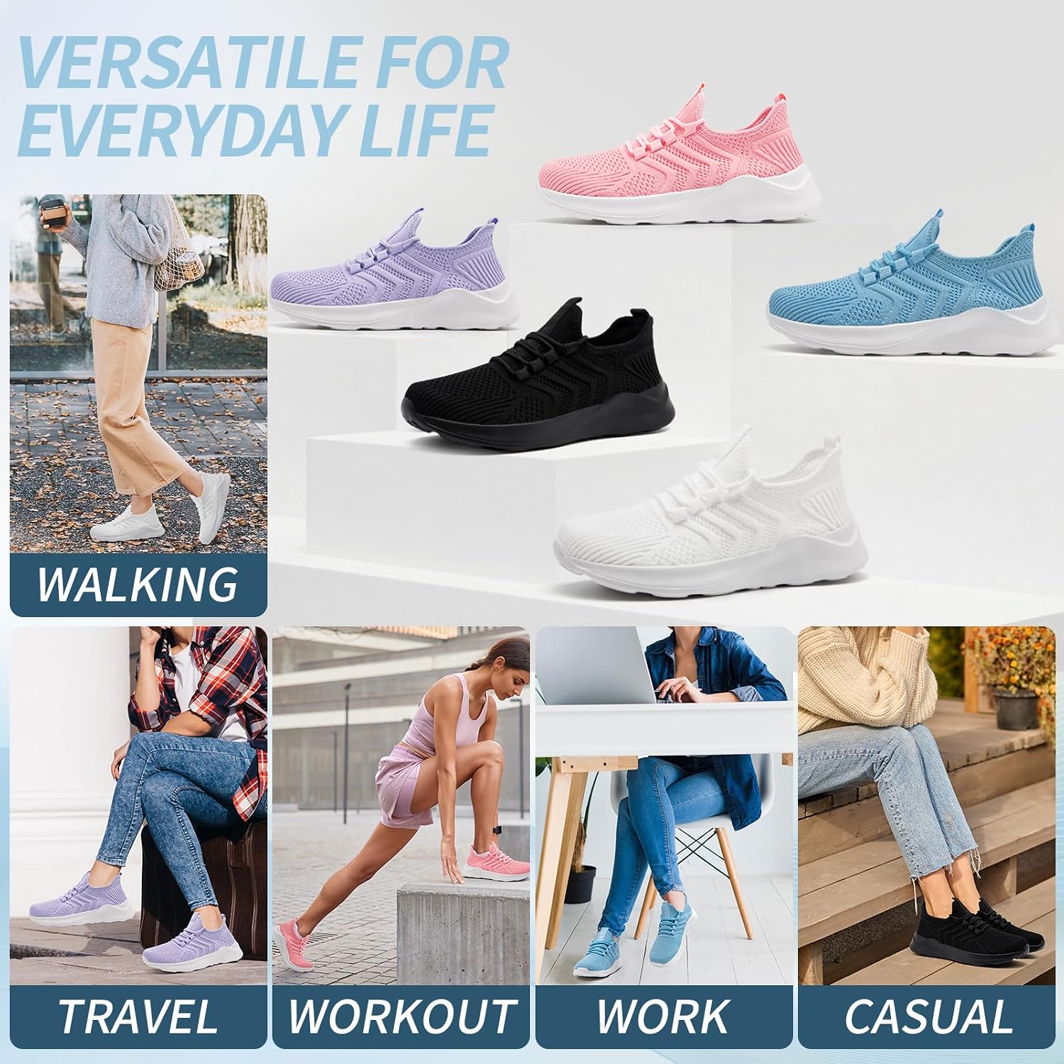 Walking Shoes Women Running Tennis Gym Workout Slip on Sneakers