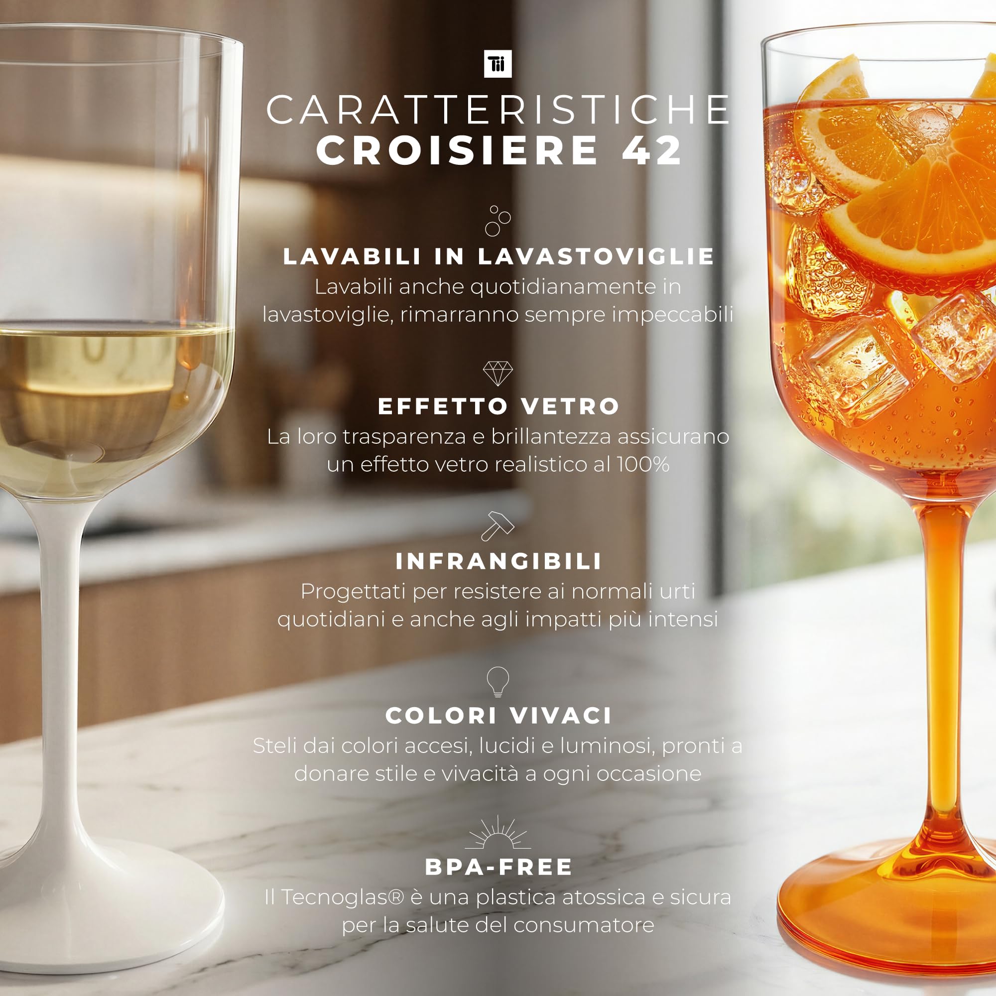TUNDRA - Set 6 Calici Plastica COLORATI per Vino e Cocktail | CROISIERE 42 cl. | INFRANGIBILI, in Tecnoglas® (Plastica Rigida), BPA-Free, Riutilizzabili e Lavabili in Lavastoviglie (Multicolor)